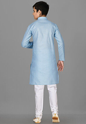 Solid Color Cotton Kurta in Light Blue