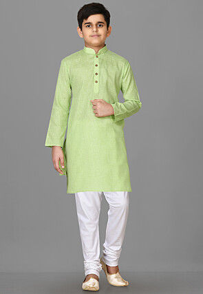 Solid Color Cotton Kurta in Light Green