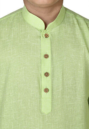 Solid Color Cotton Kurta in Light Green