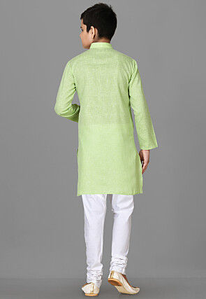 Solid Color Cotton Kurta in Light Green