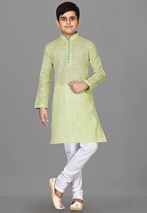Solid Color Cotton Kurta in Light Green