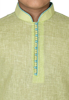 Solid Color Cotton Kurta in Light Green