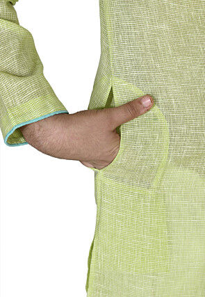 Solid Color Cotton Kurta in Light Green