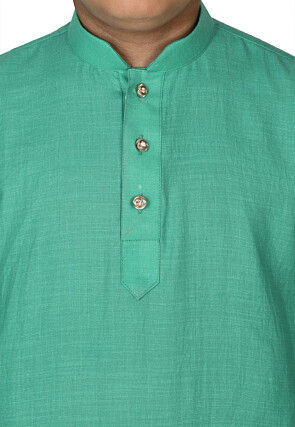 Solid Color Cotton Kurta in Light Teal Green