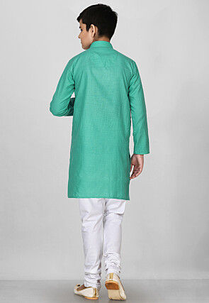 Solid Color Cotton Kurta in Light Teal Green