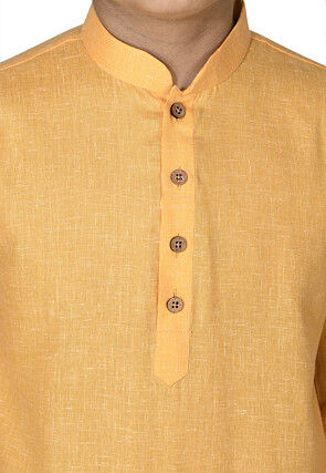Solid Color Cotton Kurta in Mustard