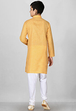 Solid Color Cotton Kurta in Mustard