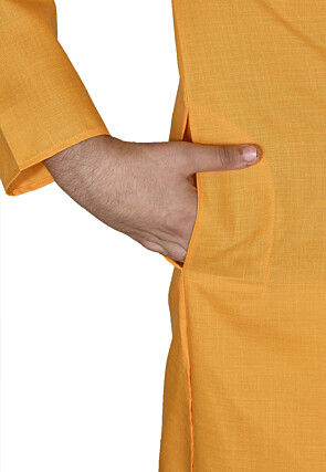 Solid Color Cotton Kurta in Mustard