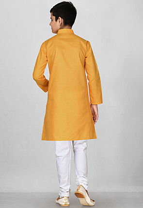 Solid Color Cotton Kurta in Mustard