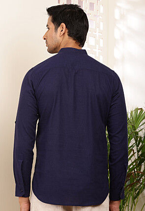 Solid Color Cotton Kurta in Navy Blue