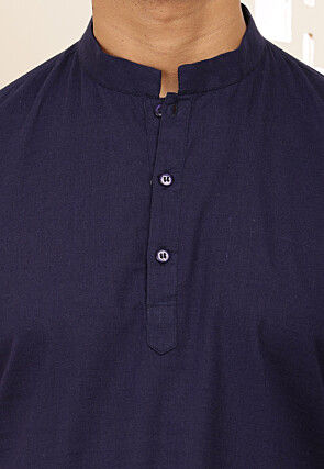 Solid Color Cotton Kurta in Navy Blue