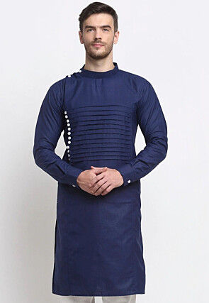 Solid Color Cotton Kurta in Navy Blue