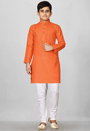 Solid Color Cotton Kurta in Orange