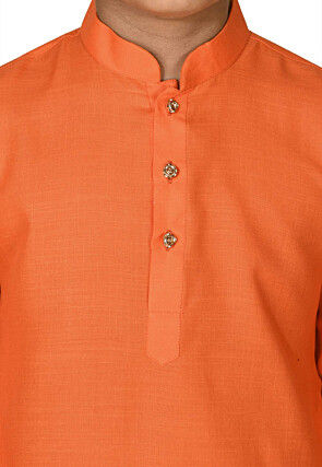 Solid Color Cotton Kurta in Orange
