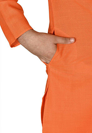 Solid Color Cotton Kurta in Orange