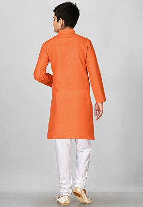 Solid Color Cotton Kurta in Orange