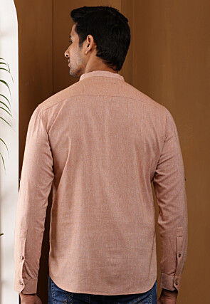 Solid Color Cotton Kurta in Peach