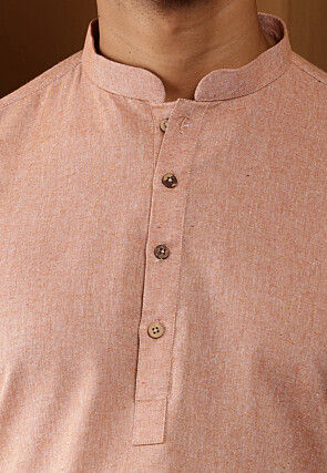 Solid Color Cotton Kurta in Peach