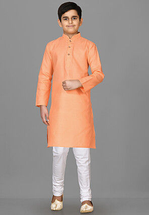 Solid Color Cotton Kurta in Peach
