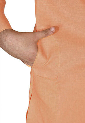 Solid Color Cotton Kurta in Peach