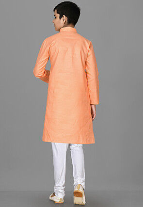 Solid Color Cotton Kurta in Peach
