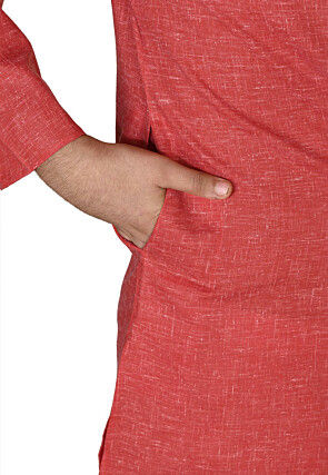 Solid Color Cotton Kurta in Red