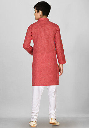 Solid Color Cotton Kurta in Red