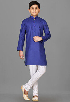 Solid Color Cotton Kurta in Royal Blue