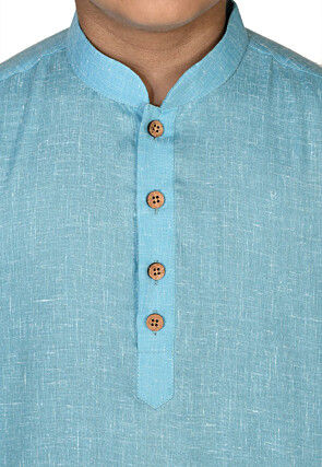 Solid Color Cotton Kurta in Sky Blue