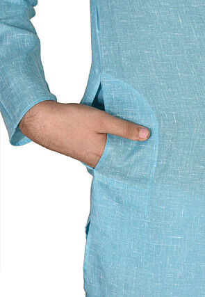 Solid Color Cotton Kurta in Sky Blue