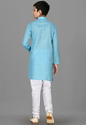Solid Color Cotton Kurta in Sky Blue