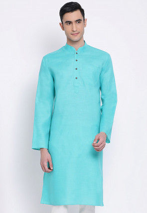Solid Color Cotton Kurta in Turquoise