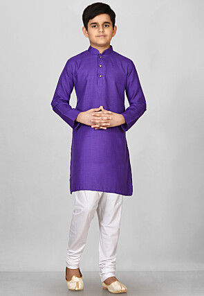 Solid Color Cotton Kurta in Violet