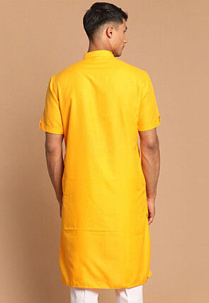 Solid Color Cotton Kurta in Yellow