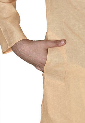 Solid Color Cotton Kurta Set in Beige