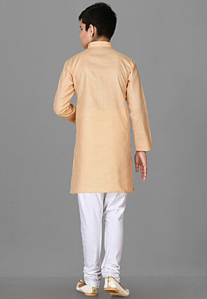 Solid Color Cotton Kurta Set in Beige