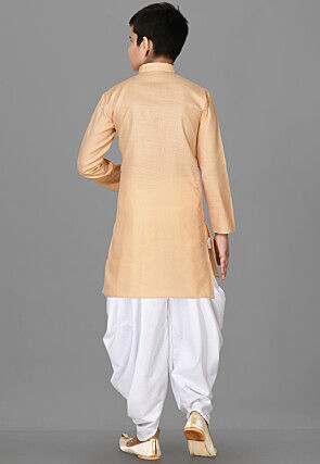 Solid Color Cotton Kurta Set in Beige