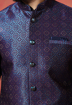 Solid Color Cotton Kurta Set in Black and Navy Blue