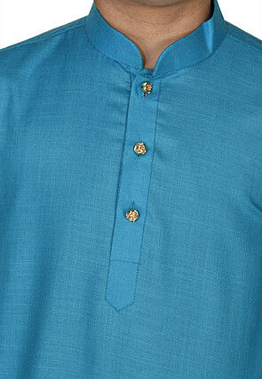 Solid Color Cotton Kurta Set in Blue
