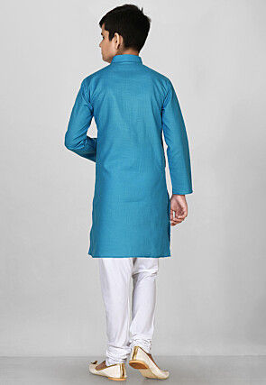 Solid Color Cotton Kurta Set in Blue