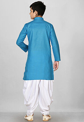 Solid Color Cotton Kurta Set in Blue