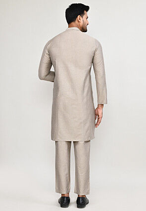 Solid Color Cotton Kurta Set in Fawn