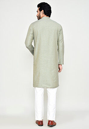 Solid Color Cotton Kurta Set in Grey