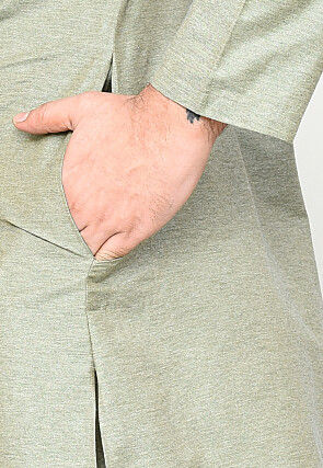 Solid Color Cotton Kurta Set in Grey