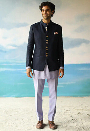 Solid Color Cotton Kurta Set in Light Blue