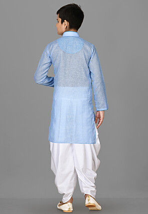 Solid Color Cotton Kurta Set in Light Blue