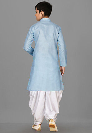 Solid Color Cotton Kurta Set in Light Blue