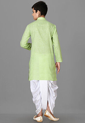 Solid Color Cotton Kurta Set in Light Green