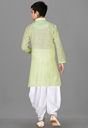 Solid Color Cotton Kurta Set in Light Green
