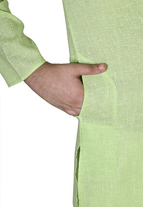 Solid Color Cotton Kurta Set in Light Green